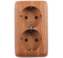 Hegel Альфа наруж Дуб РА16-154-05 Розетка с/з двойная, со шторками, изол. пластиной (250В, 16А)