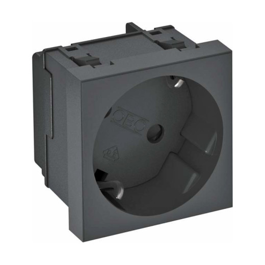 Розетка одинарная 2К+3 под углом 33° шторки 16А 250В (45х45 мм - 1 модуль Modul45) черная