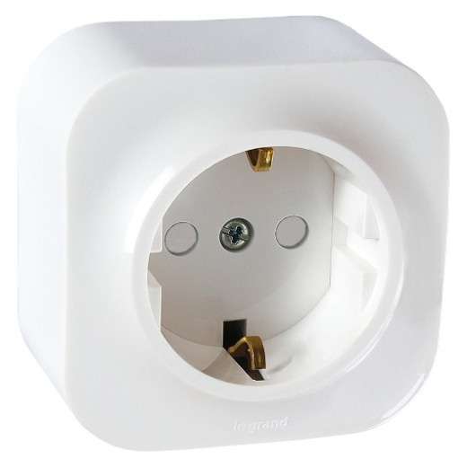 Розетка с заземлением - Legrand Quteo - со шторками IP20 16А 250В винтовые зажимы накладной монтаж - белый