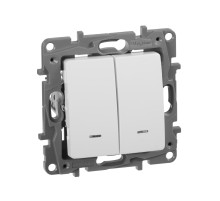 Legrand Etika Белый Выключатель 2-х клавишный с подсветкой, 10А, Винтовые клеммы.