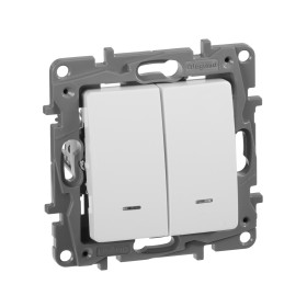 Legrand Etika Белый Выключатель 2-х клавишный с подсветкой, 10А, Винтовые клеммы.