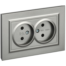 IEK BRITE Сталь Розетка 2-я без з/к с з/ш 10А в сборе РСш12-2-БрС