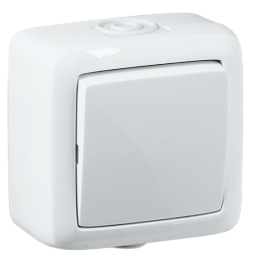 ВА10-211 Выключатель открытой установки, одноклавишный, брызгозащищенный, цвет белый