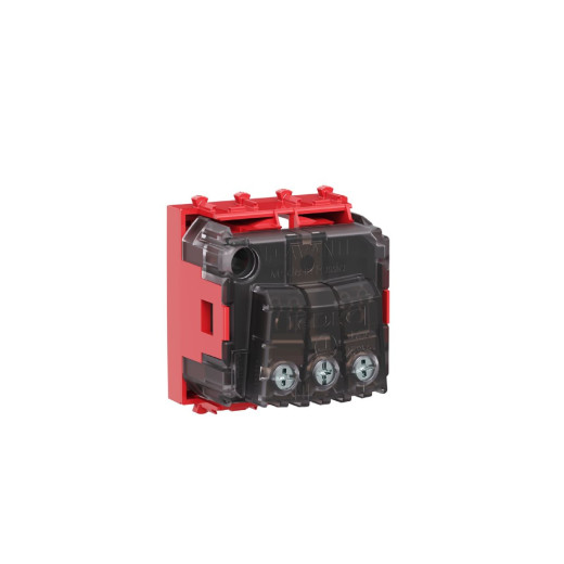 Розетка модульная, 2P+E, с з/ш, Avanti, красный квадрат, 2 модуля