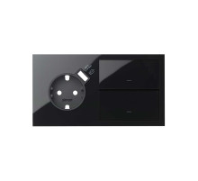 Simon 100 Черный глянец Кит 2 поста, фронт. Накладка на 1 розетку Schuko с з/у USB SC + 2 клавиши выключателей