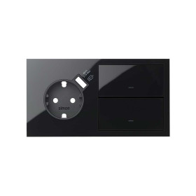 Simon 100 Черный глянец Кит 2 поста, фронт. Накладка на 1 розетку Schuko с з/у USB SC + 2 клавиши выключателей