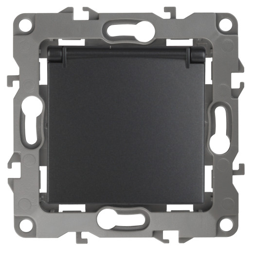 Розетка ЭРА Серия 12 12-2103-05 с заземлением 2P+E Schuko со шторками с крышкой 16A-250В IP20 антрацит