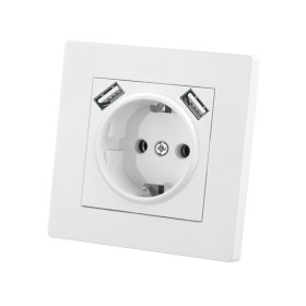 TDM Розетка 2П+З 16А 250В + 2 USB порта 2,1А 5В белая 