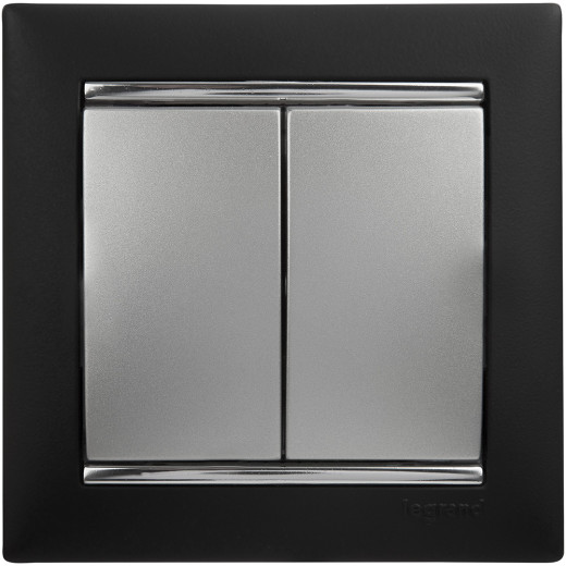 Выключатель двухклавишный - Legrand Valena - 10А 250В схема 5 безвинтовые зажимы - алюминий