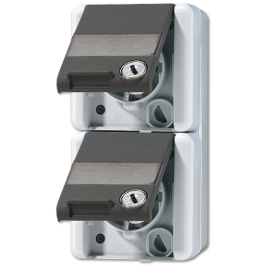 Двойная SCHUKO-розетка 16A 250V~ с полем для надписи, для накладного монтажа IP44