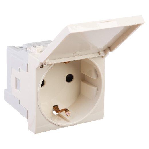 Розетка с крышкой модульная, 2P+E, с з/ш, Avanti, ванильная дымка, 2 модуля