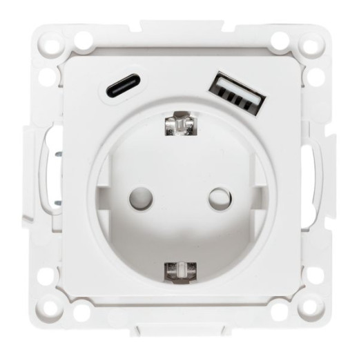 Стокгольм Механизм Розетки 1-местной с/з, USB A+C 16А винтовые клеммы белый с защ. штор. EKF