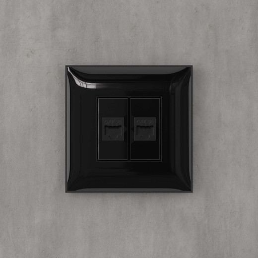 Компьютерная розетка RJ-45 без шторки в стену, кат.5е двойная, Avanti, черный квадрат