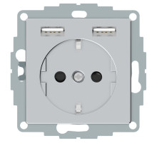 Schneider Electric Merten SM Aquain IP44 Алюминий Розетка Schuko с 2 USB c зарядным устройством 2,4 A