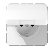 JUNG Белая Розетка с/з с крышкой, пруж. зажим