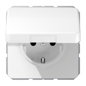 JUNG Белая Розетка с/з с крышкой, пруж. зажим