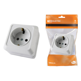 TDM Розетка 2П+З открытой установки IP20 16А, белая 