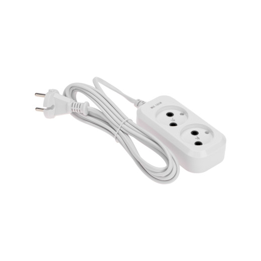 Удлинитель 2 гнезда, 3м, 2x0,75мм², б/з, белый PROconnect