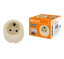 TDM Розетка фарфоровая 2П+З 16А 250В сл. кость «Болонь»