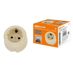 TDM Розетка фарфоровая 2П+З 16А 250В сл. кость «Болонь»