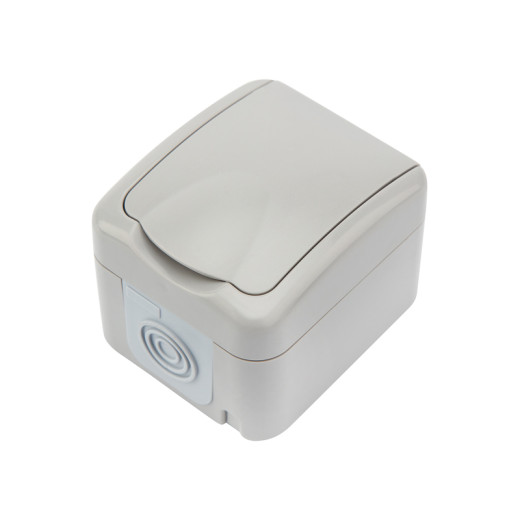 Розетка одноместная Mini OG IP54 с/з, о/у, серая KRANZ