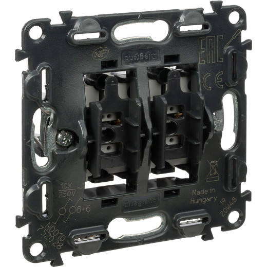 Valena IN'MATIC.Переключатель двухклавишный 10А 250В.Безвинтовые зажимы