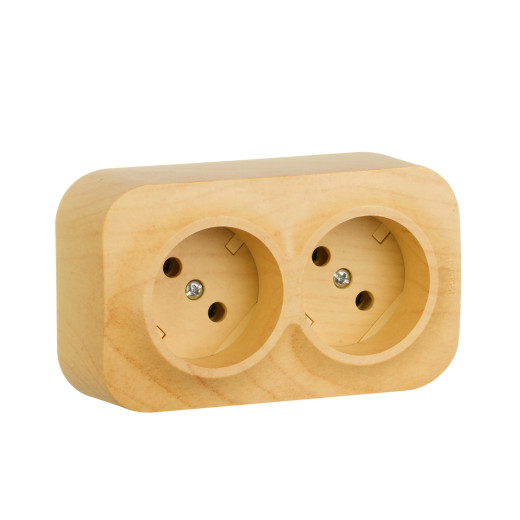 Розеточный блок двойной без заземления - Legrand Quteo - с предварительным подключением без шторок IP20 16А 250В винтовые зажимы накладной монтаж - дерево