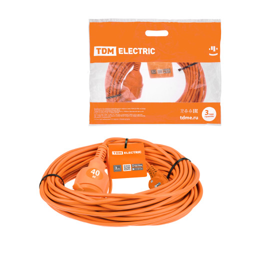 Удлинитель-шнур силовой УШз16 TDM (штепс. гнездо, 40м ПВС 3х1,5)