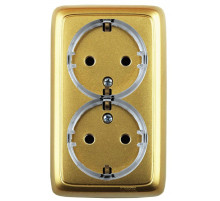 Hegel Альфа наруж Золото РА16-184-07 Розетка с/з двойная, со шторками, с изол. пластиной