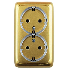 Hegel Альфа наруж Золото РА16-184-07 Розетка с/з двойная, со шторками, с изол. пластиной