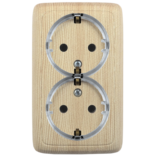 РА16-181-02 Розетка открытой установки, двухместная, с заземляющим контактом, цвет сосна