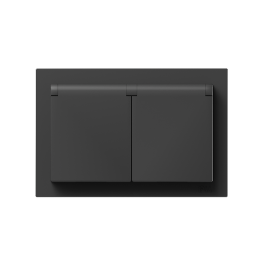 Механизм розетки двойной, 16А, IP44, с заземлением, со шторками, с рамкой, с крышками, чёрный Эпика EKF