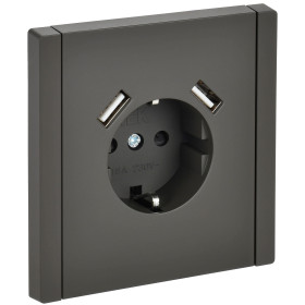 IEK FORTE&PIANO Серый Розетка с/з со шт винтовое крепление 16А USB A+A 3,1А FP345