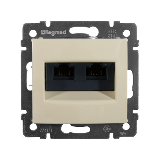 Розетка компьютерная двойная RJ45 категория 5e UTP - Legrand Valena - с захватами - слоновая кость