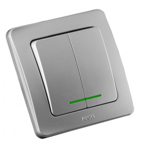 Hegel Мастер внутр Серебро ВС16-352-06 Выключатель 2-клавишный, с индикацией