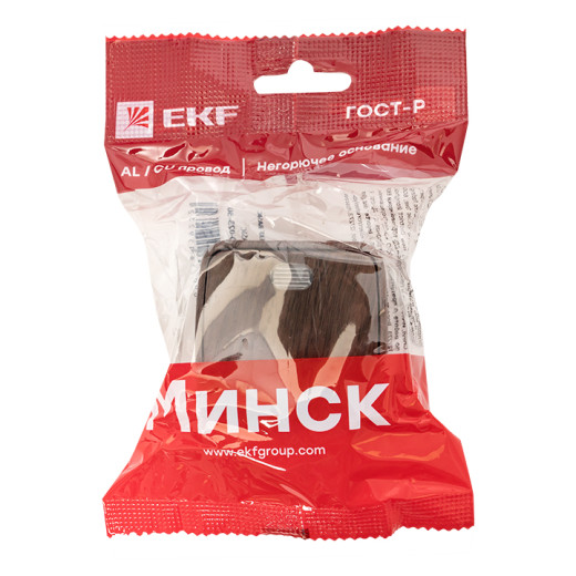 Выключатель 1-клавишный ОП Минск 10А с индикатором тёмное дерево EKF