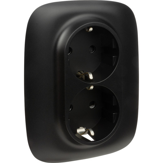 Valena ALLURE.Силовая розетка двойная 2х2К+З 16А 250В с лицевой панелью.С защитными шторками.Безвинтовые зажимы.Антрацит