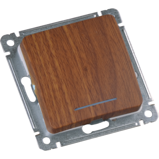 ВС10-432-05 Выключатель скрытой установки, одноклавишный, с индикацией, с самовозвратом, механизм, цвет дуб