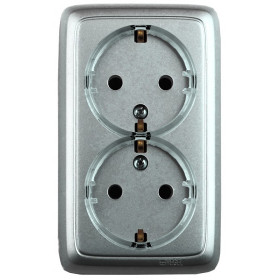 Hegel Альфа наруж Серебро РА16-183-06 Розетка с/з двойная, с изол. пластиной