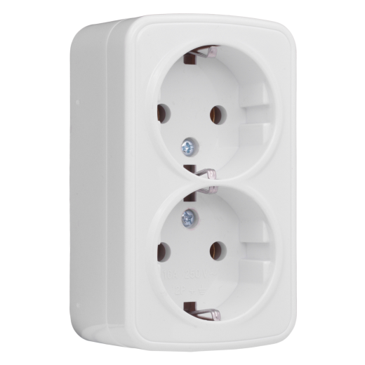 Минск Розетка 2-местная ОП 16А с заземлением белая EKF Basic