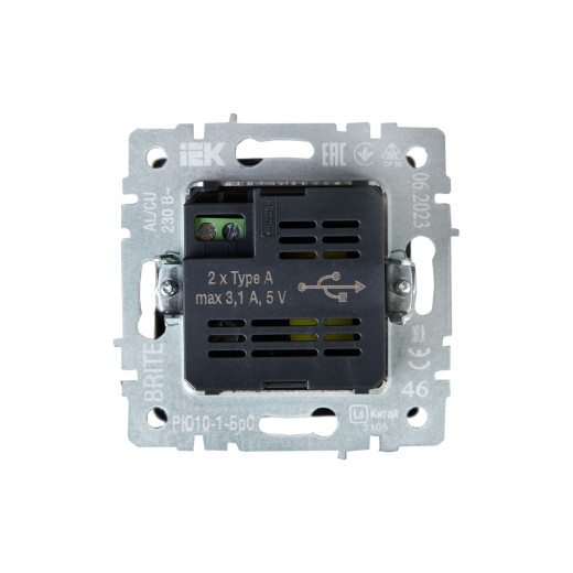 BRITE Роз. USB A+A 3,1А РЮ10-1-БрС сталь IEK