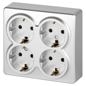 ЭРА Розетка Эксперт 11-2211-03 четверная с заземлением 4х2P+E Schuko со шторками IP20 16A-250В ОУ алюминий
