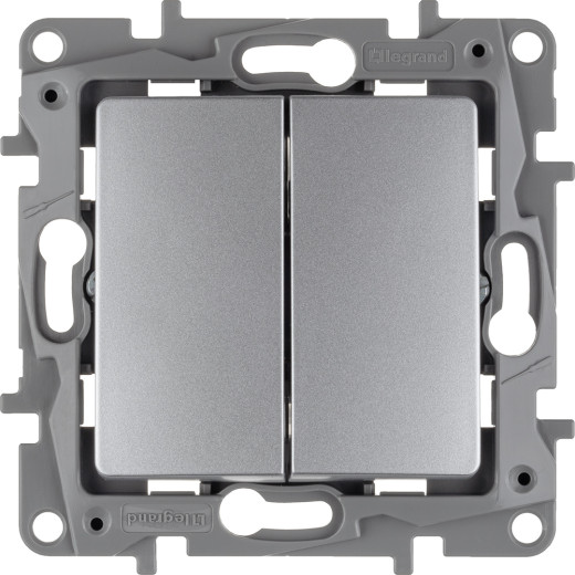 Выключатель двухклавишный - Legrand Etika - 10А 250В безвинтовые зажимы - алюминий