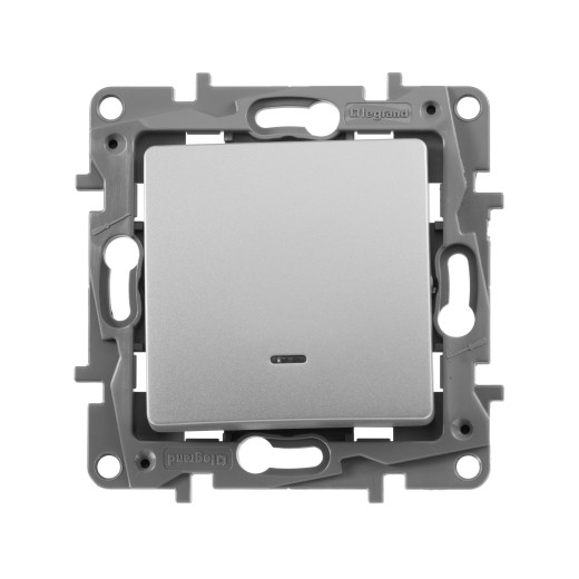 Переключатель одноклавишный с подсветкой/индикацией - Legrand Etika - 10А 250В безвинтовые зажимы - алюминий