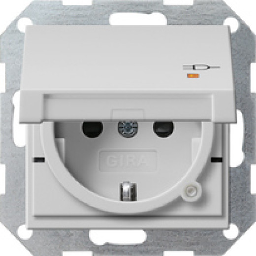 Вставка розетки с крышкой, с затвором (shutter) и символом  и контрольным светодиодным индикатором