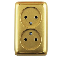 Hegel Альфа наруж Золото РА16-144-07 Розетка двойная, со шторками, изол. пластиной (250В, 16А)