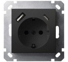 Jasmart G Черный матовый Розетка с/з со шторками 16A c USB A+C 25W