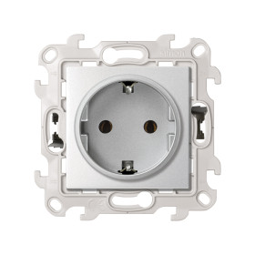 Simon 24 Алюминий Розетка с заземлением Schuko 2Р+Е 16A 250В~ с системой Push&Go
