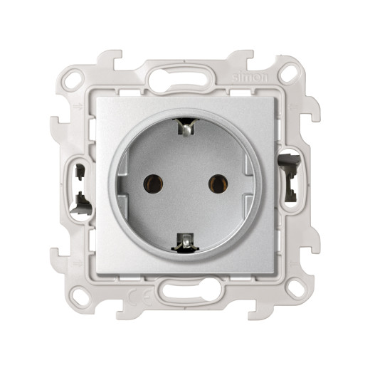 Simon 24 алюминий Розетка с заземлением Schuko 2Р+Е 16A 250В~ с системой Push&Go Harmonie