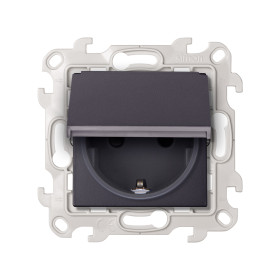 Simon 24 Графит Розетка 2К+3 Sсhuko IP44 c крышкой и защитными шторками